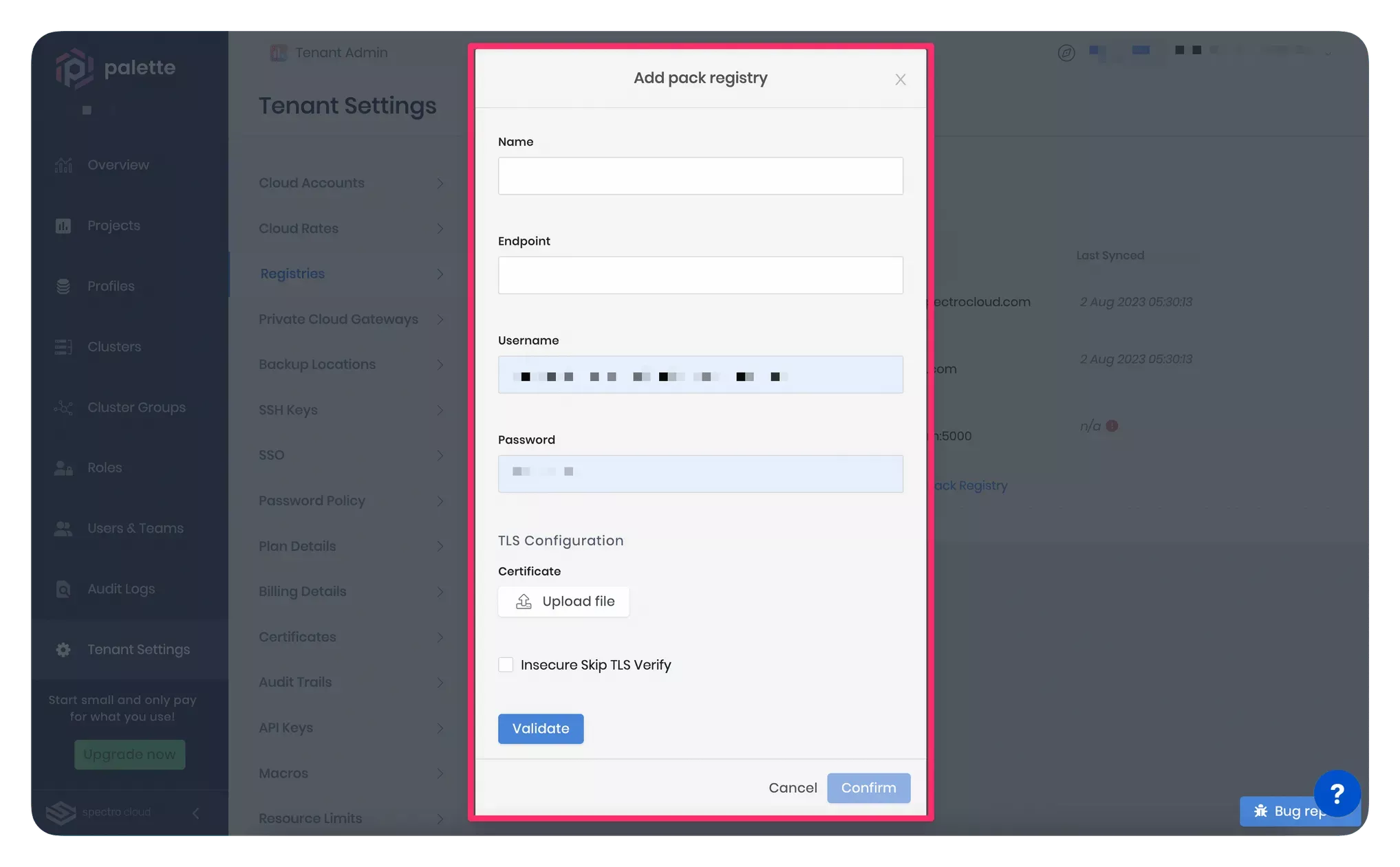 A screenshot highlighting the fields to configure a custom pack registry. 