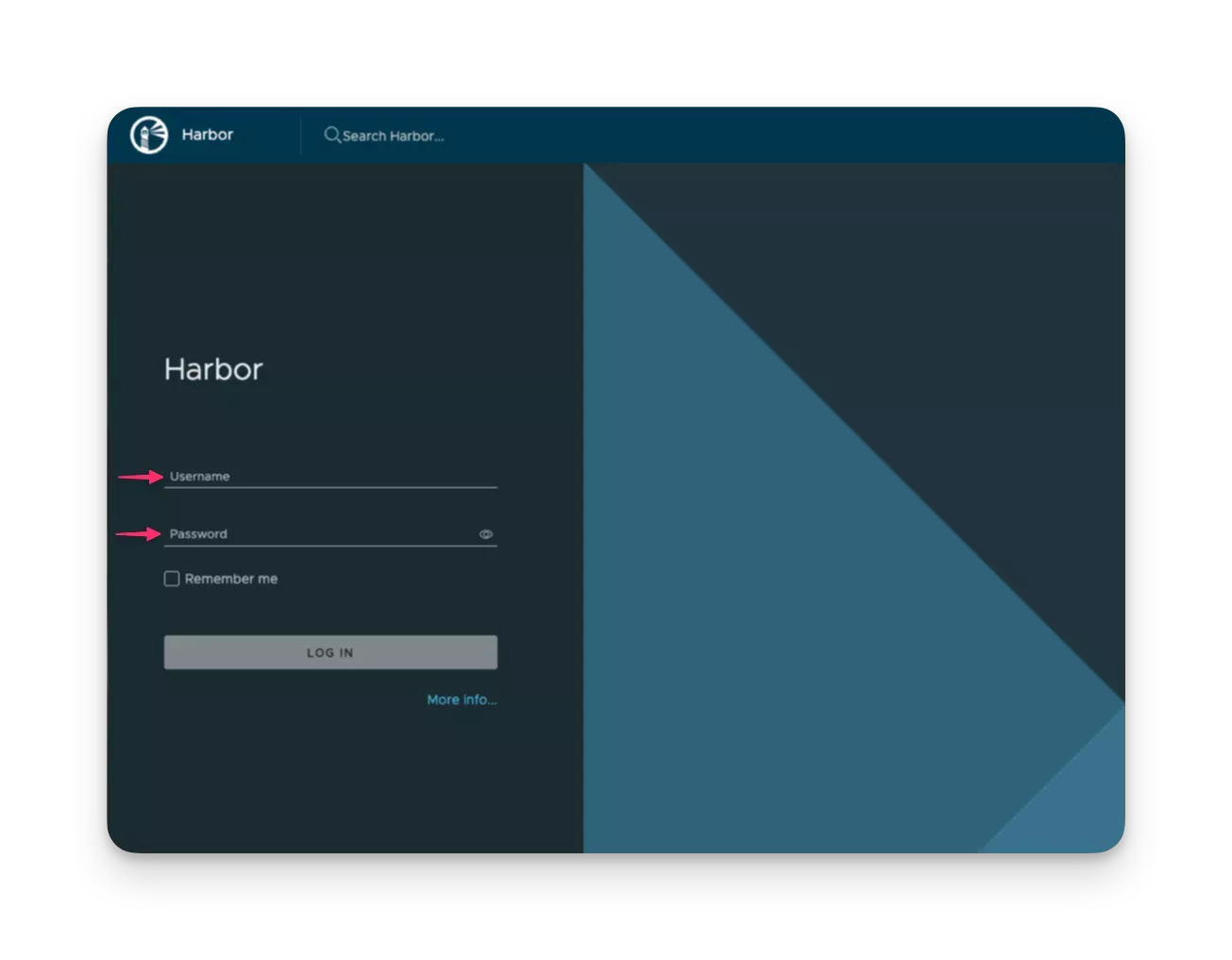 Screenshot of Harbor login